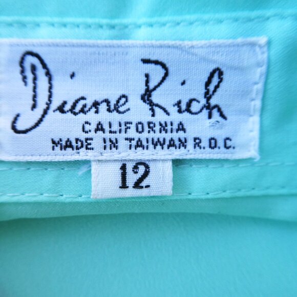 Vintage 60s Diane Rich California Floral Blouse Dagger Collar Floral Mint Green - Picture 5 of 6